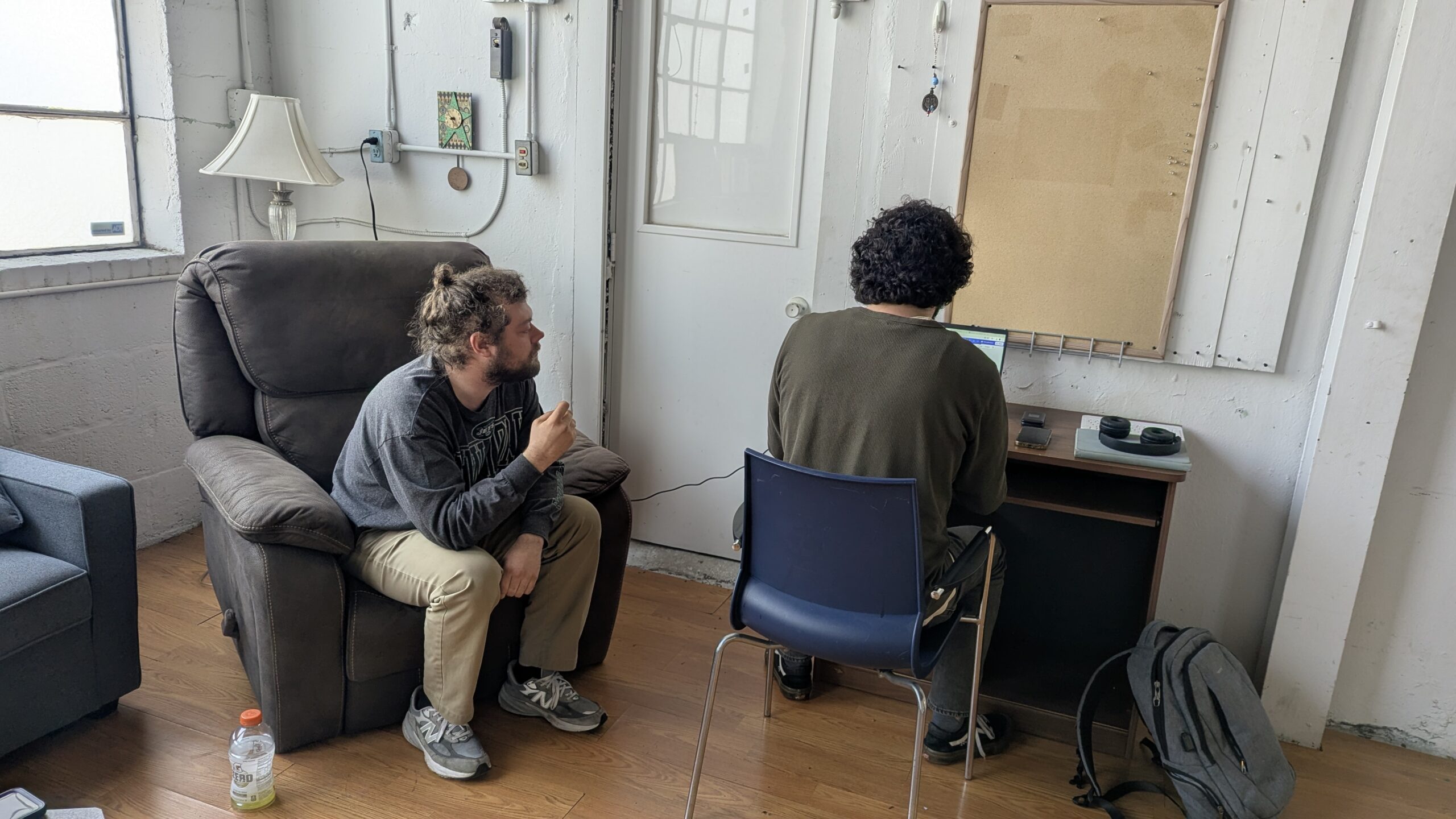 green room at Log Rhythm Media studio in Annapolis, Maryland with artists working